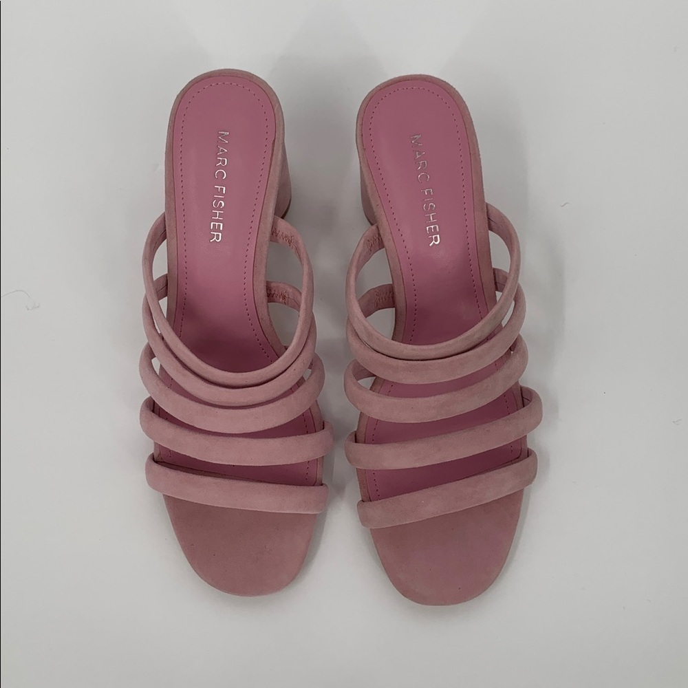 Marc Fisher Shire strappy slide sandal shoe mule heel pink purple suede block 8 - Picture 3 of 6